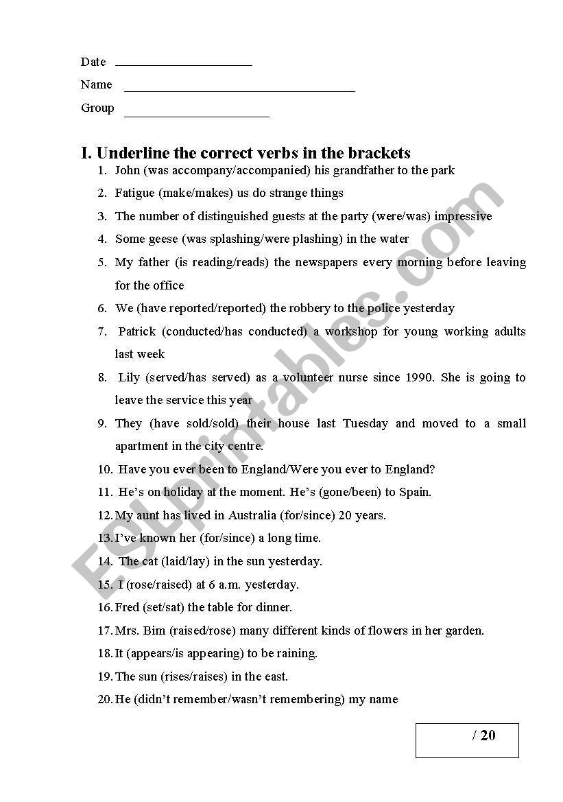 Mixed tenses worksheet