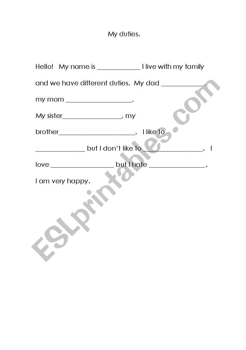 family duties worksheet