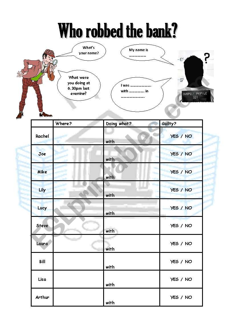 Who robbed the bank worksheet