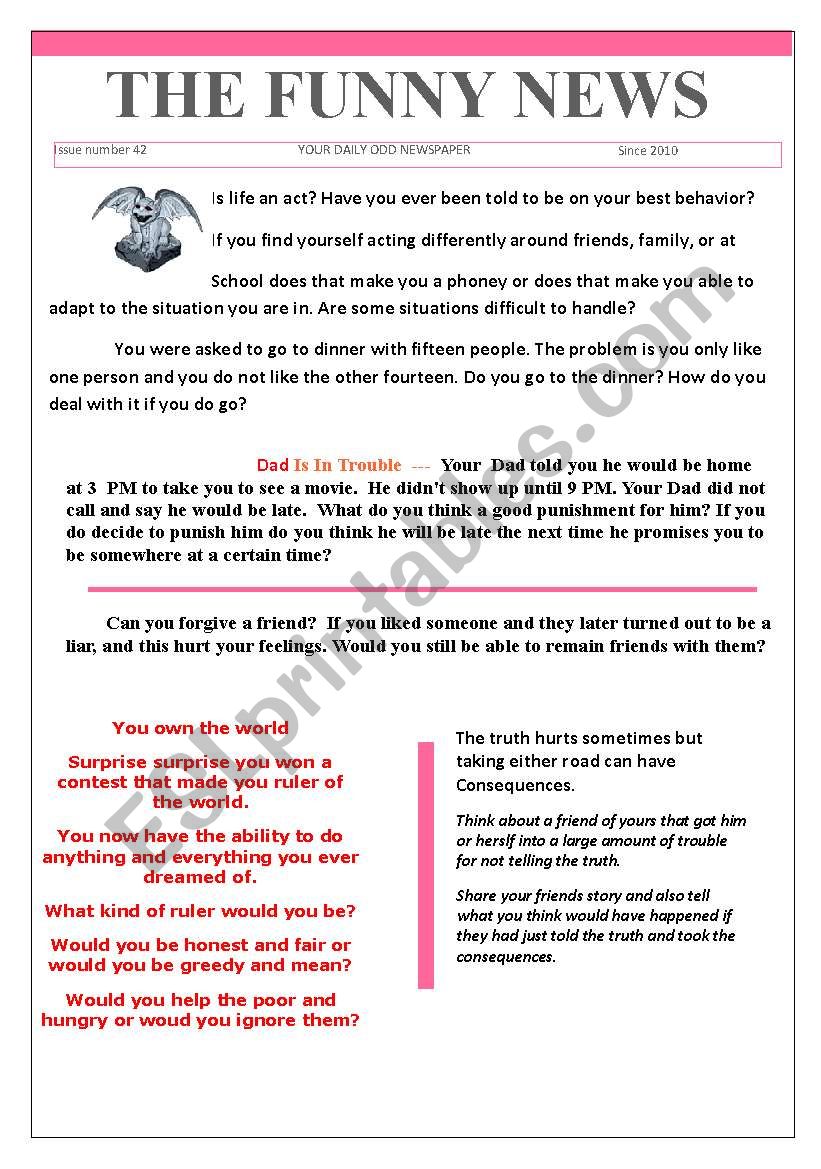 42 the funny news worksheet