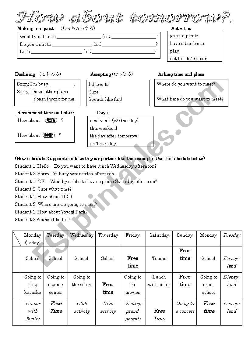 Scheduling worksheet