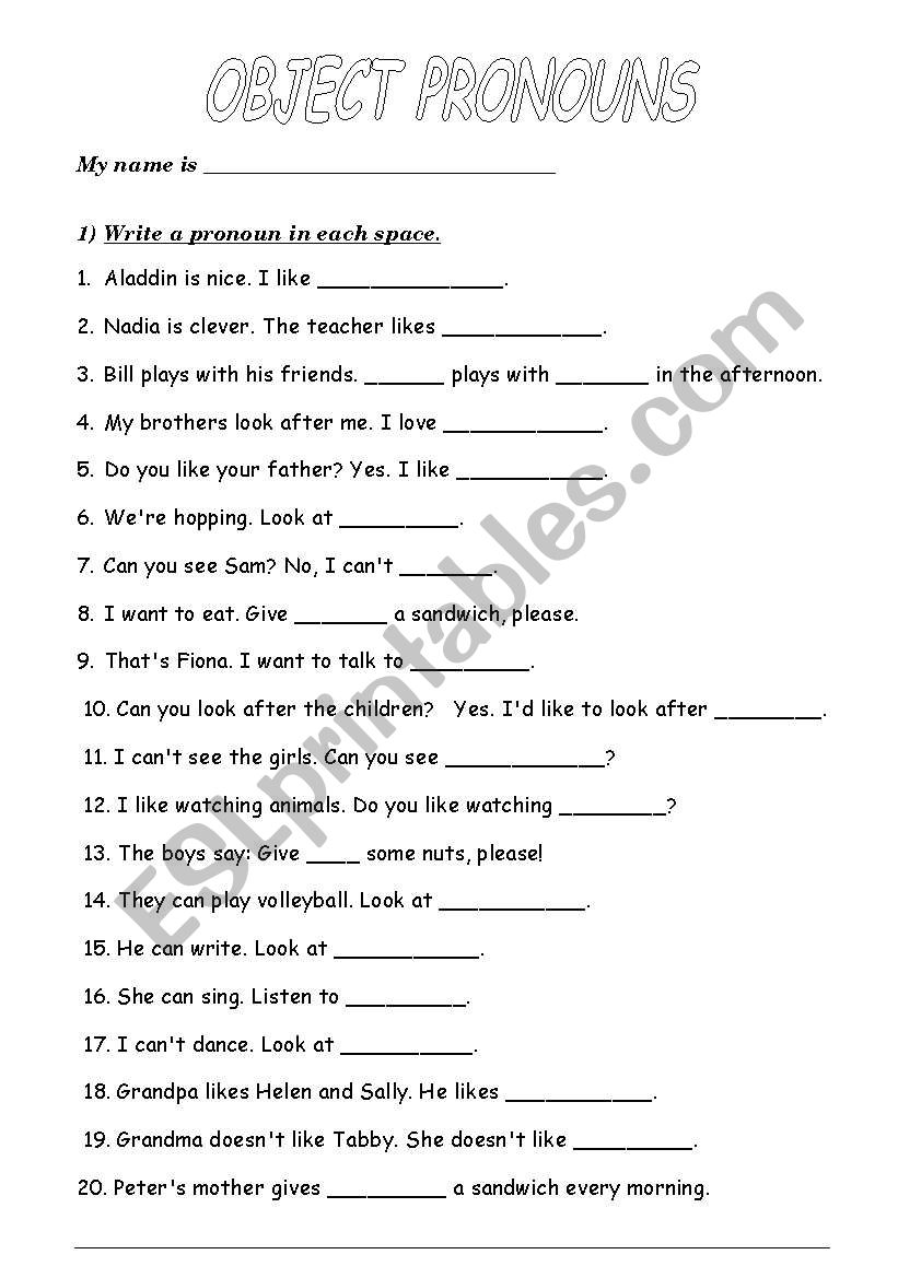 Object Pronouns worksheet