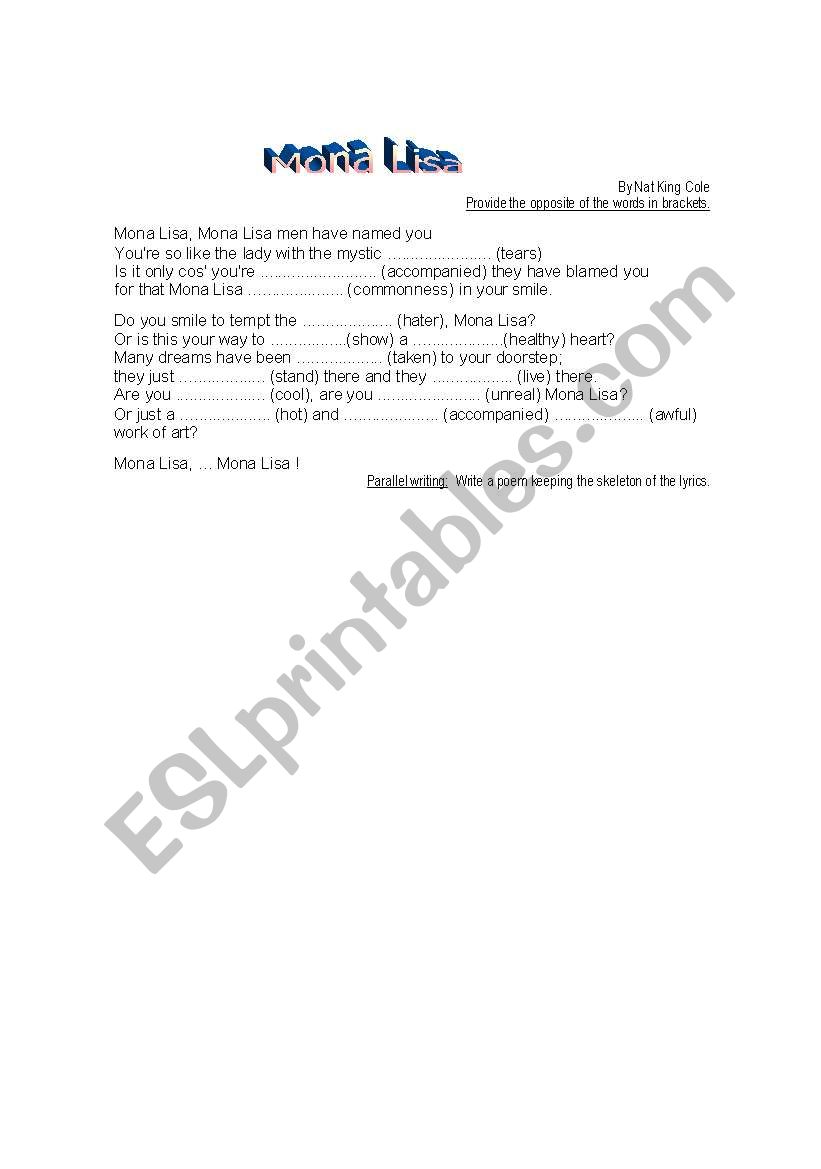 work with opposites worksheet