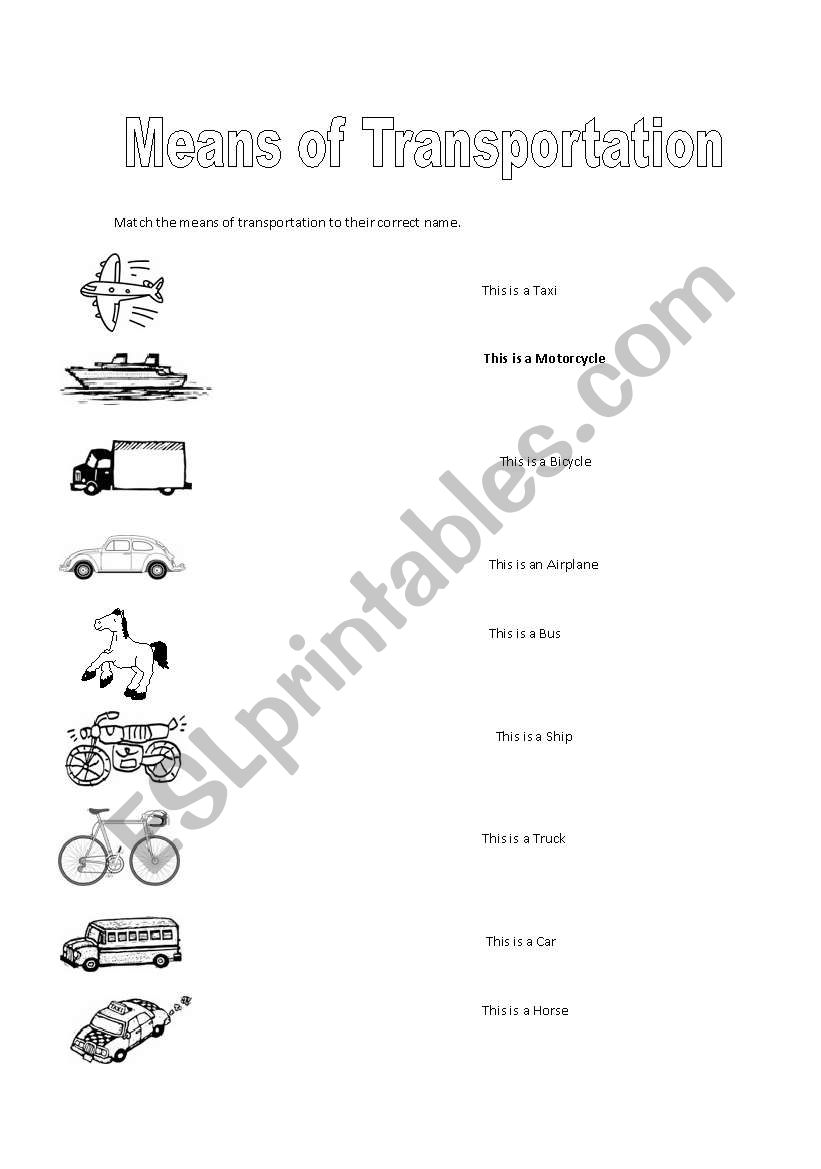 Means of Transportation worksheet