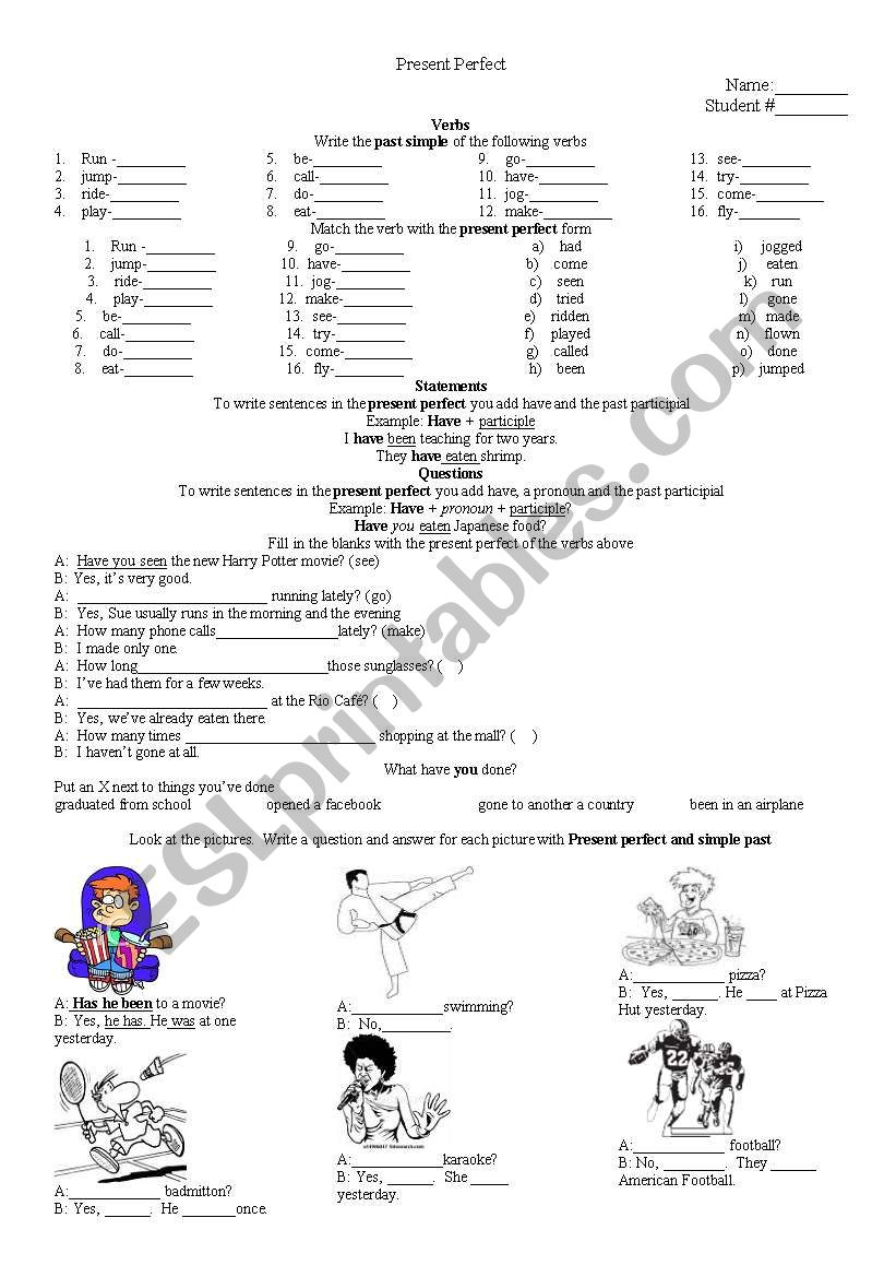 Present perfect worksheet