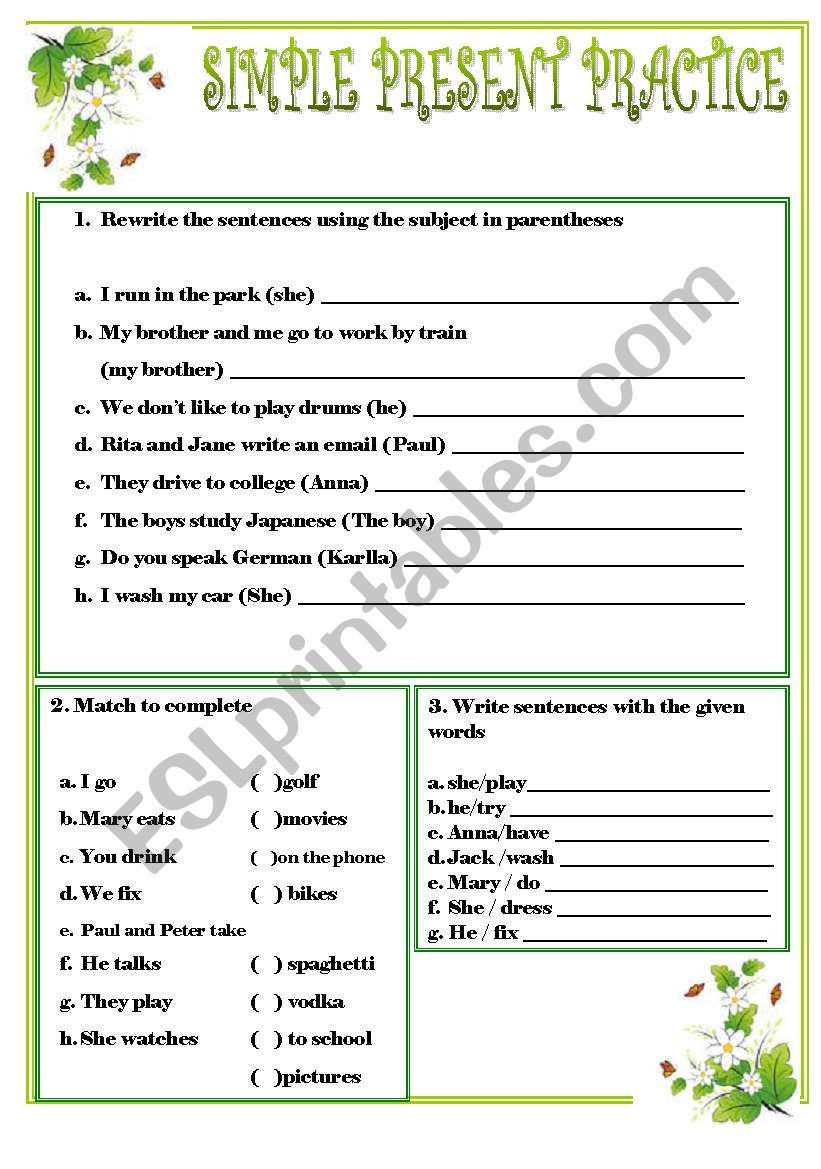 simple present practice worksheet