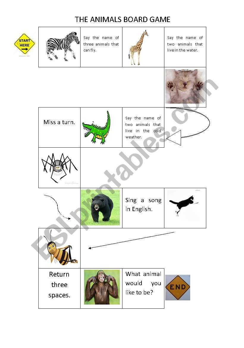 The animals board game worksheet