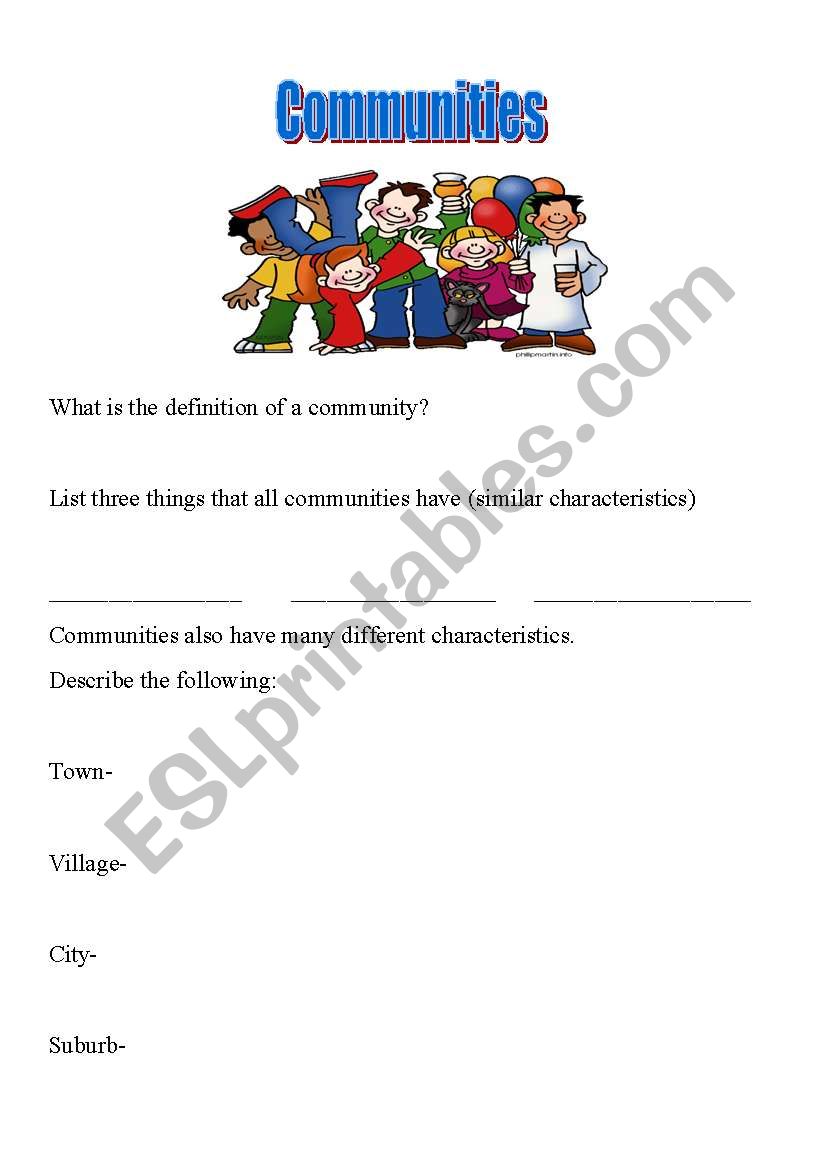 Communities worksheet