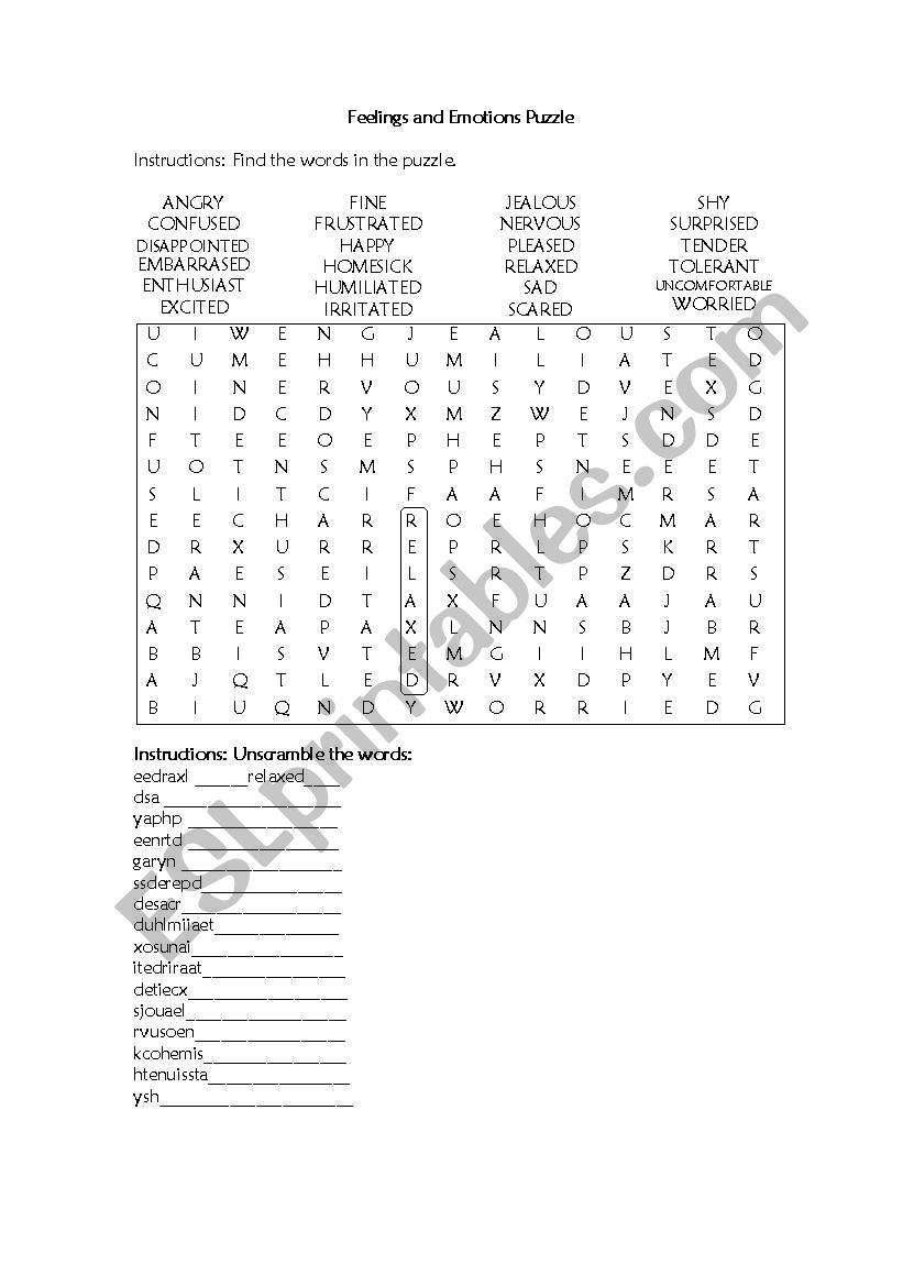 Feelings and emotions vocabulary