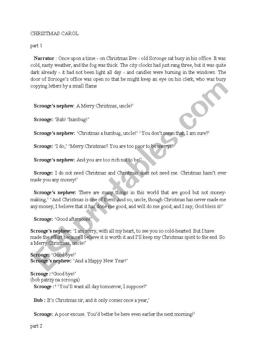 Christmas carol- play worksheet