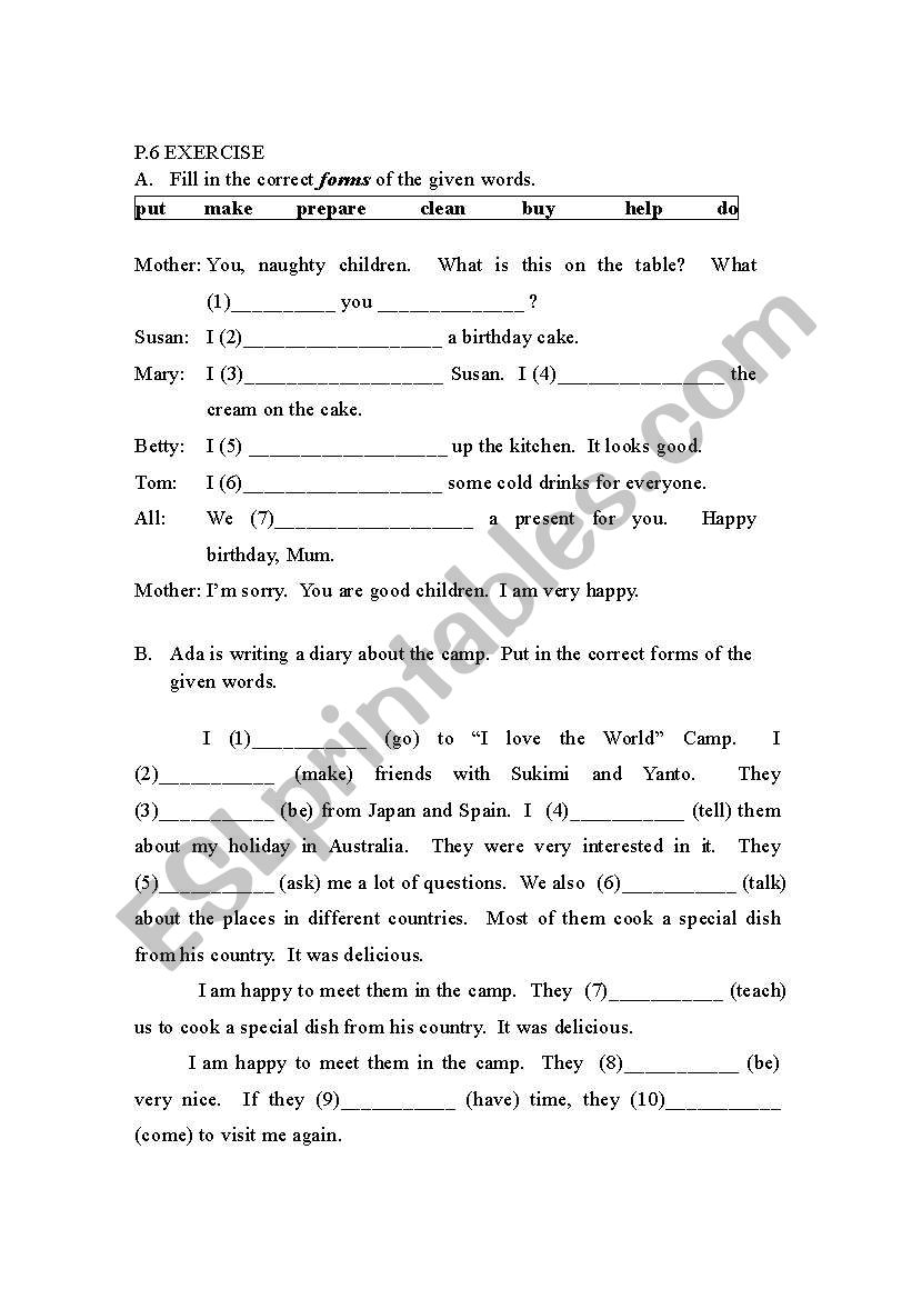 p.6 exercise worksheet