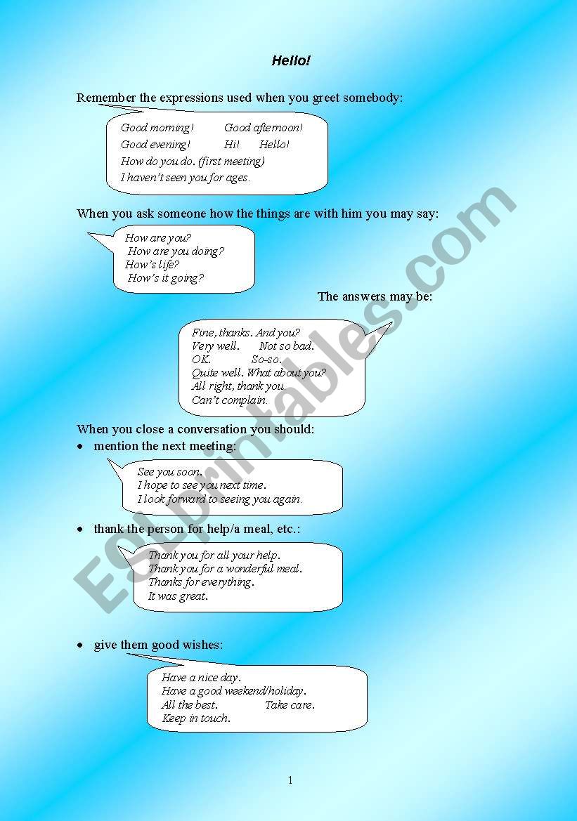 Hello! worksheet