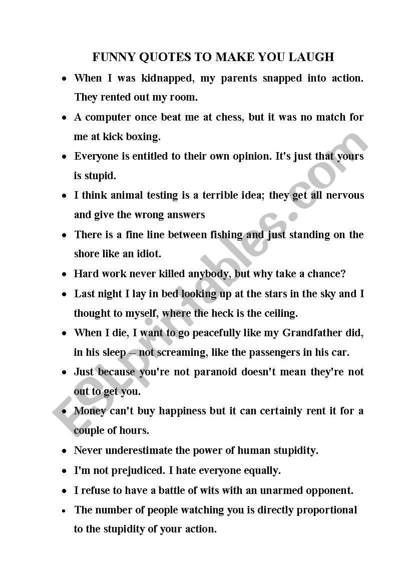 Funny quotes worksheet