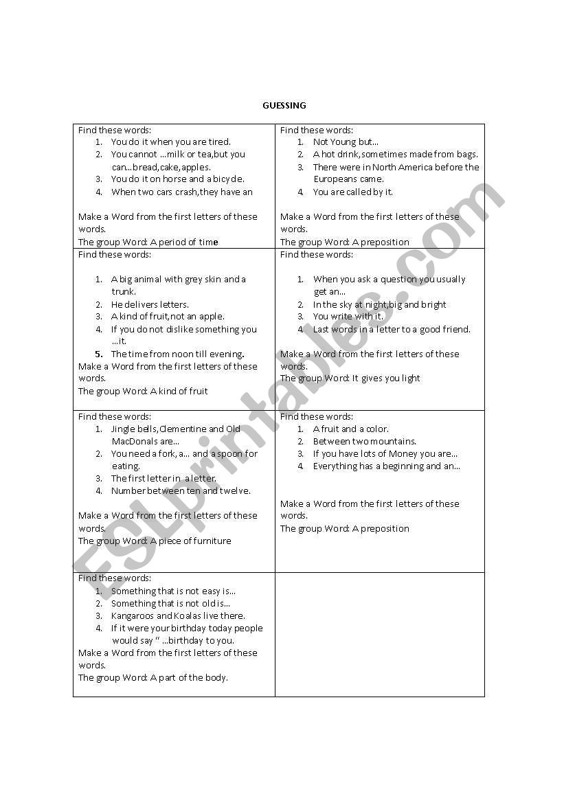 GUESSING GAME worksheet