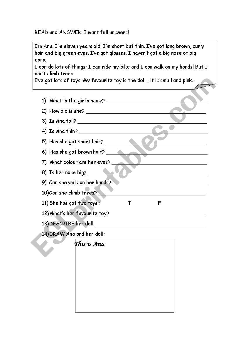 READING COMPREHENSION worksheet