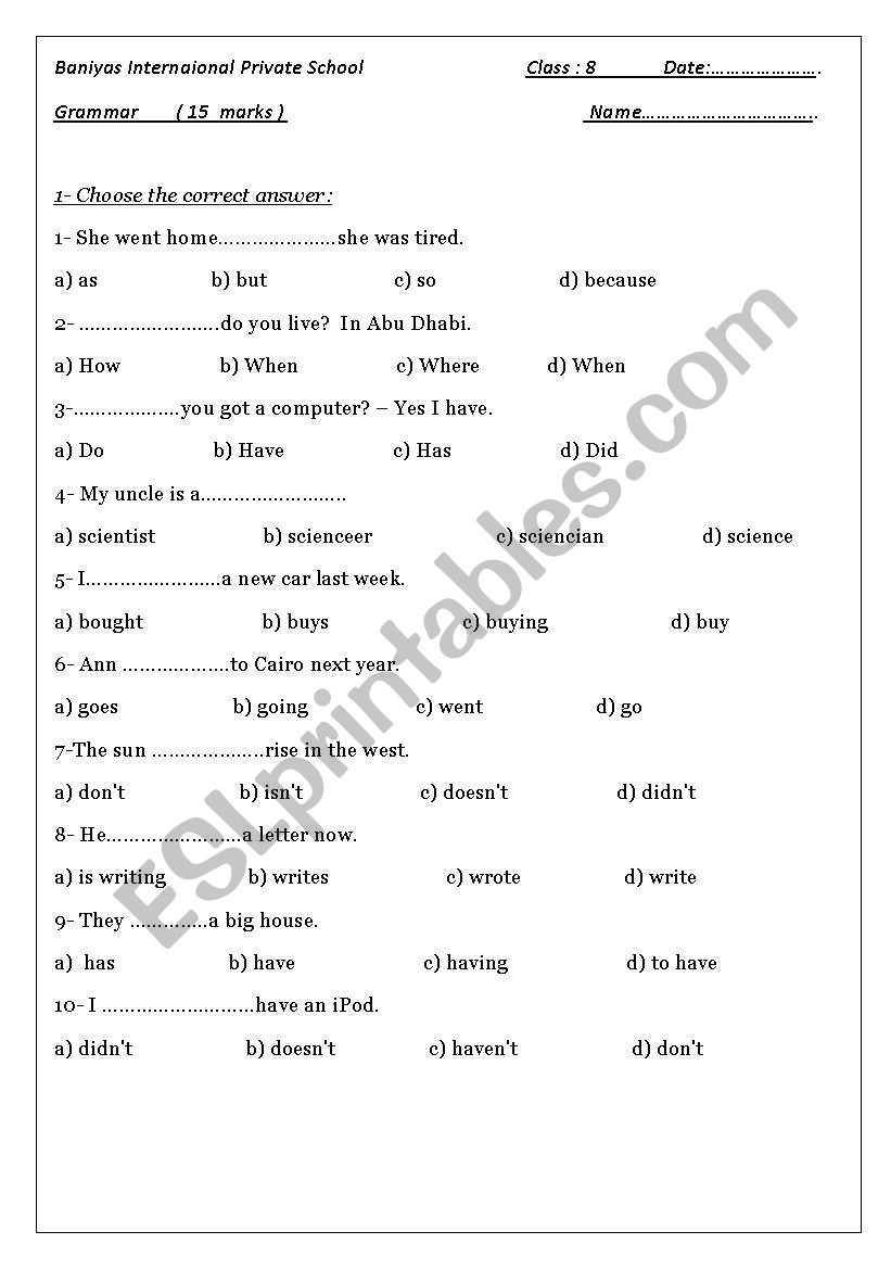 grammar worksheet