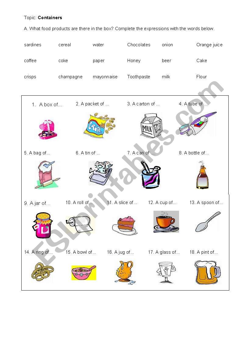 Containers worksheet