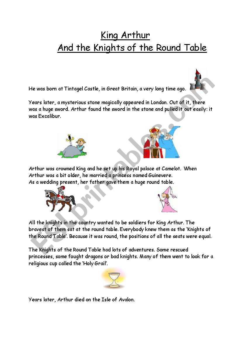 King ArthurÂ´s life worksheet