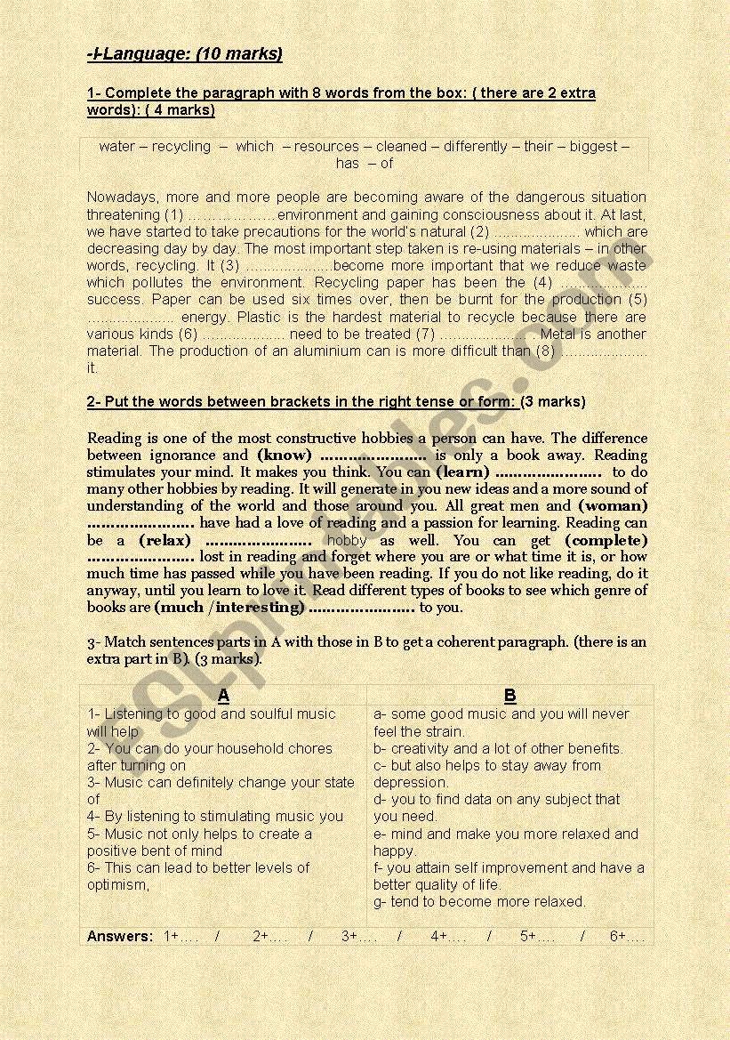 End-of-term Test nÂ°3 (2nd form) Part 2