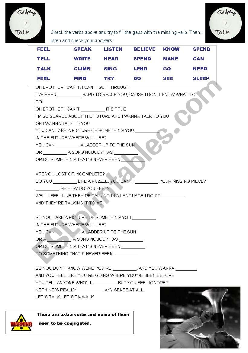 TALK coldplay worksheet