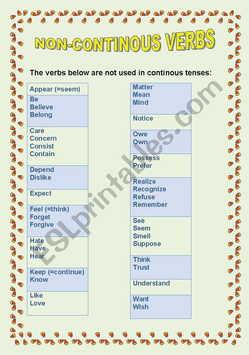 Non-continous verbs worksheet
