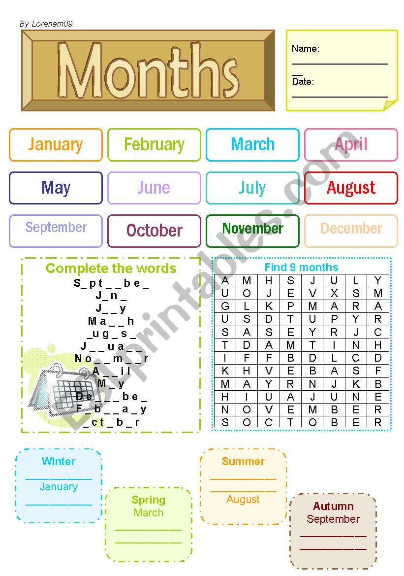 Months  worksheet