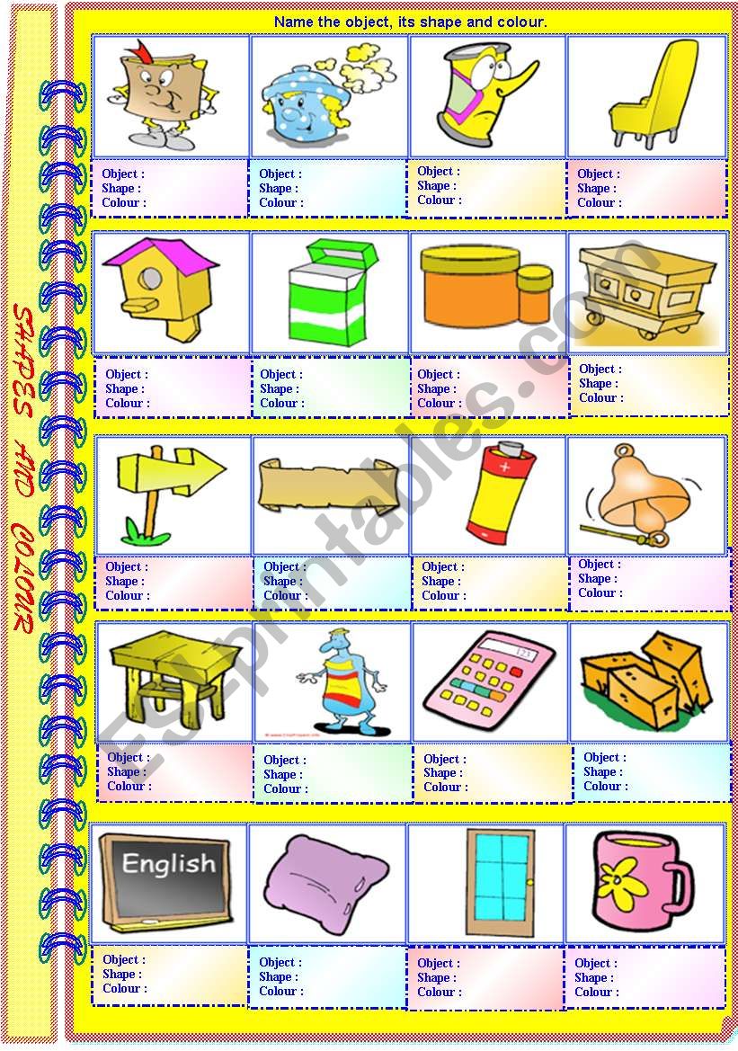 Shapes and Colours of Objects with Answer Key **editable