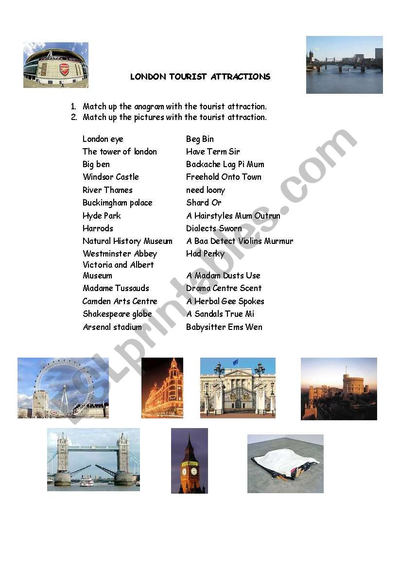 London tourist attractions worksheet