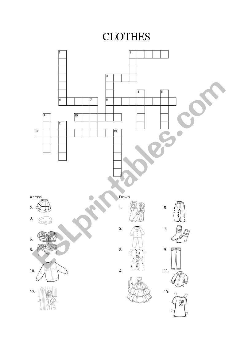 Clothing Crossword worksheet