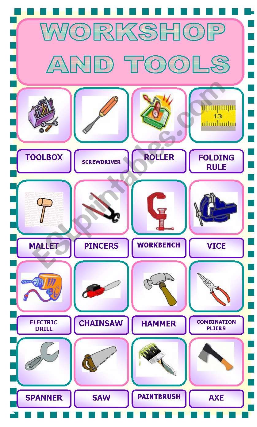 Tools in Workshop, TOOLS AND HARDWARE - Dictionary for Kids