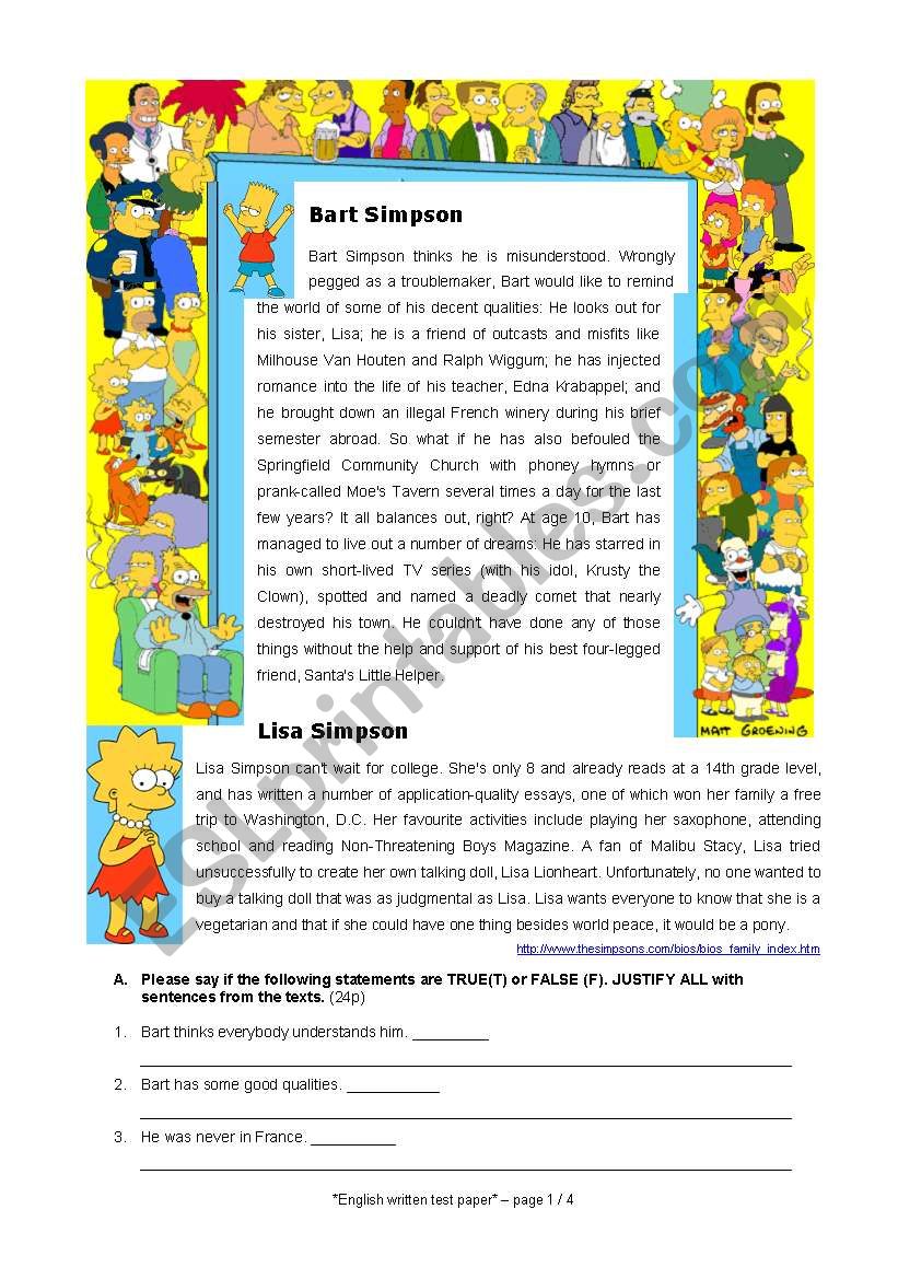 the simpsons test paper worksheet