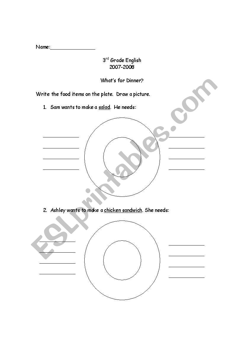 Whats for Dinner? worksheet