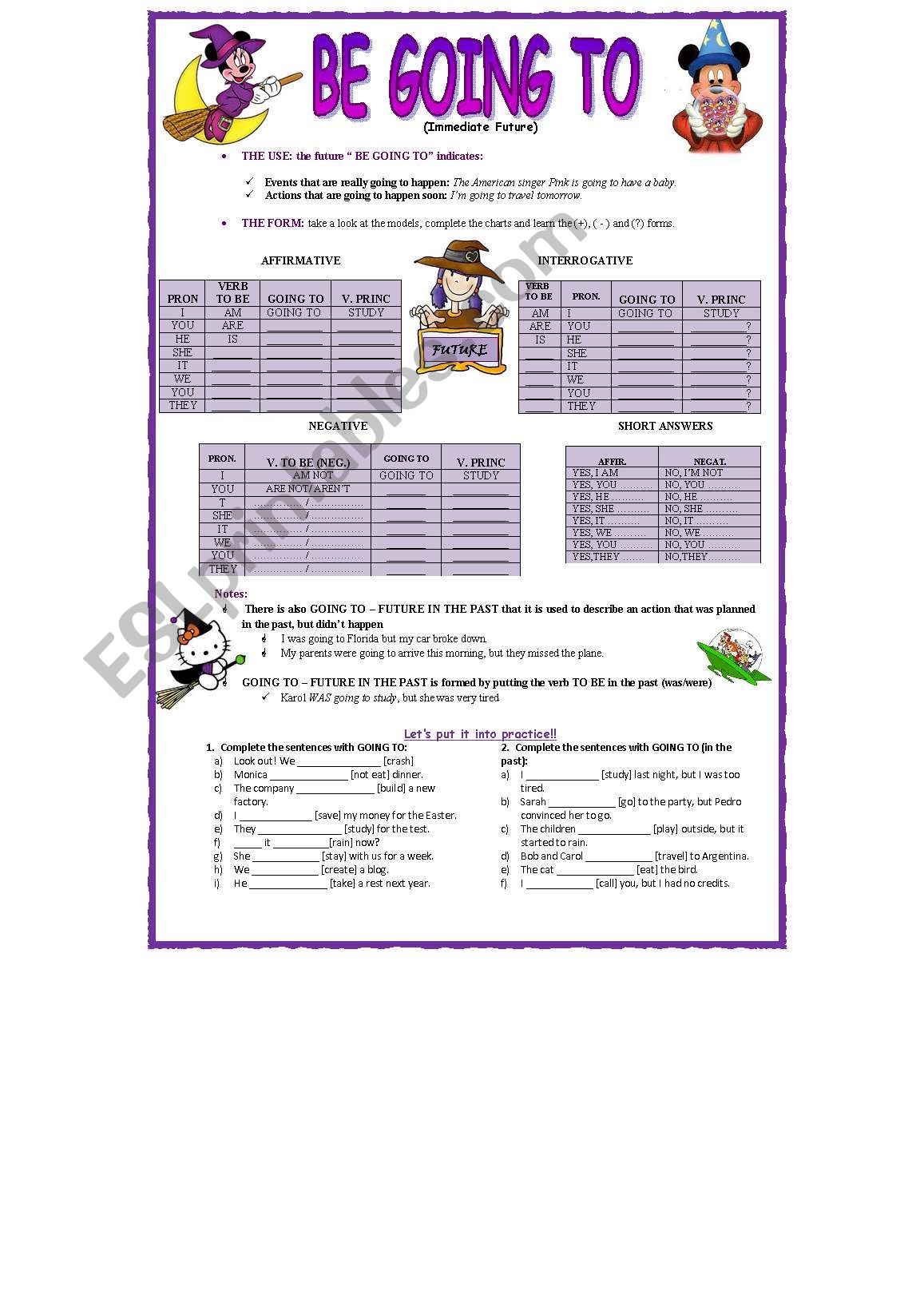 Be goig to- future worksheet