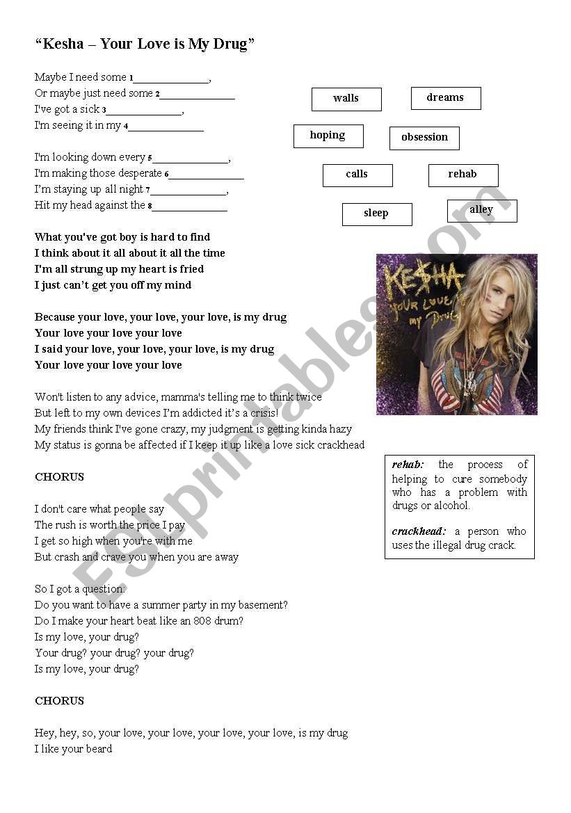 Kesha - Your Love is My Drug worksheet