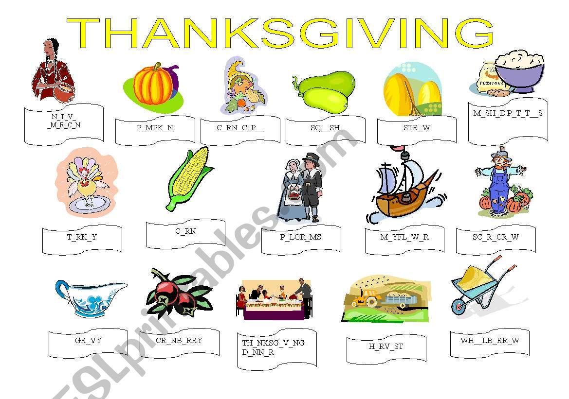 Thanksgiving exercises worksheet