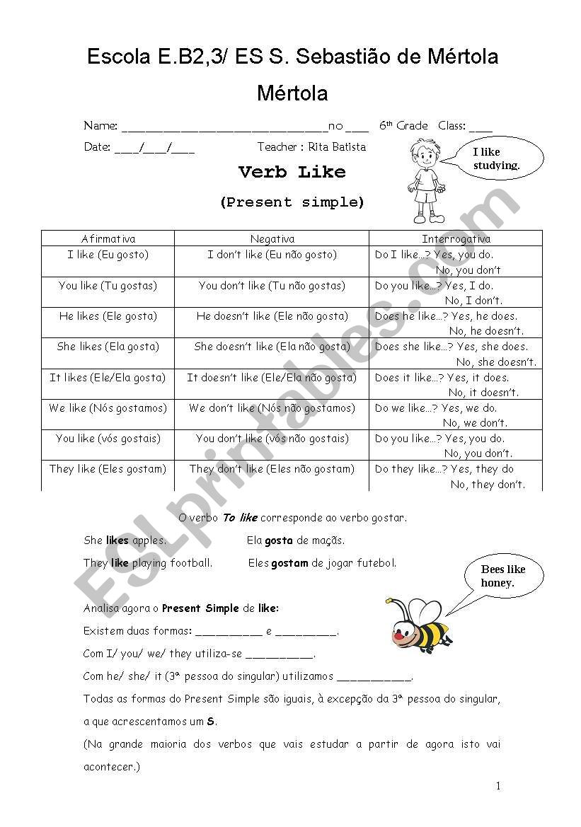 Verb Like worksheet