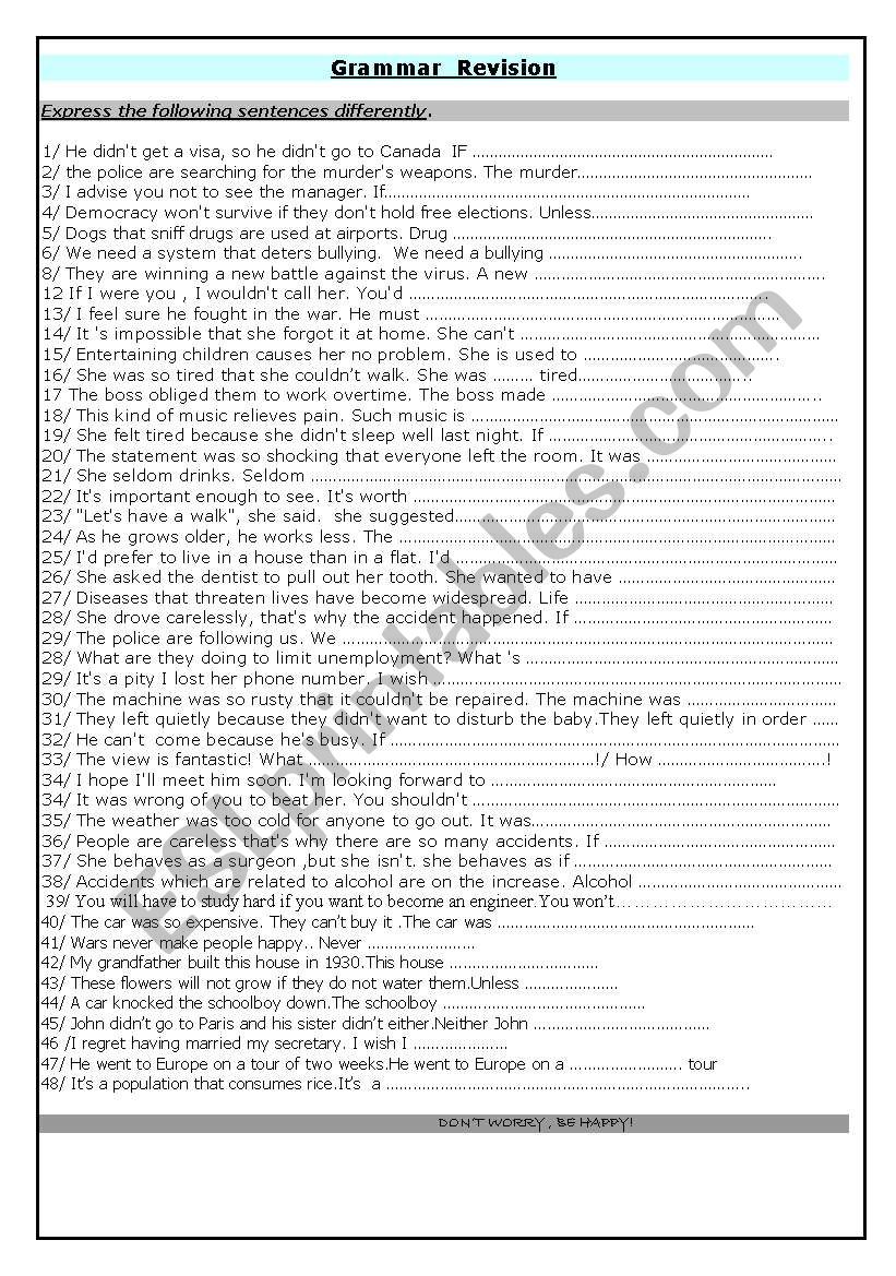 express differently  worksheet
