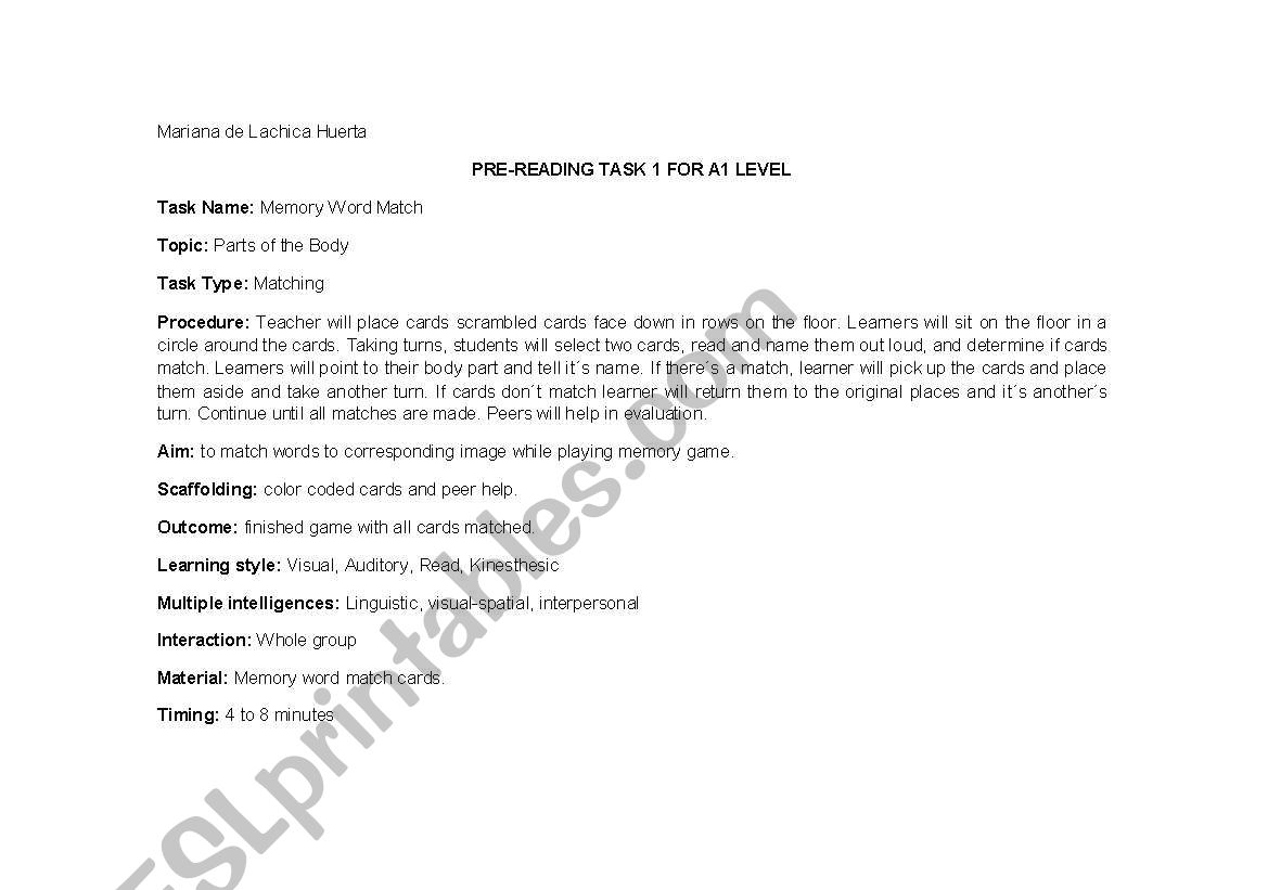 PARTS OF THE BODY worksheet