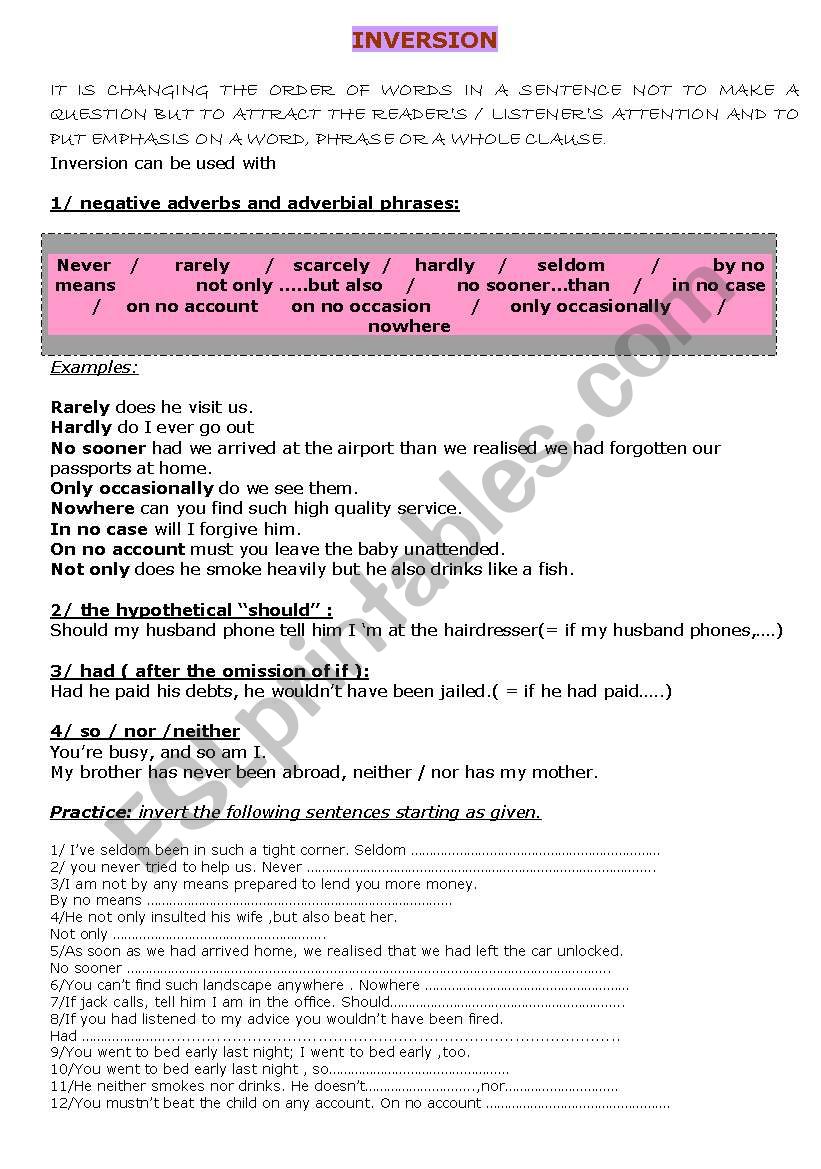 inversion  worksheet