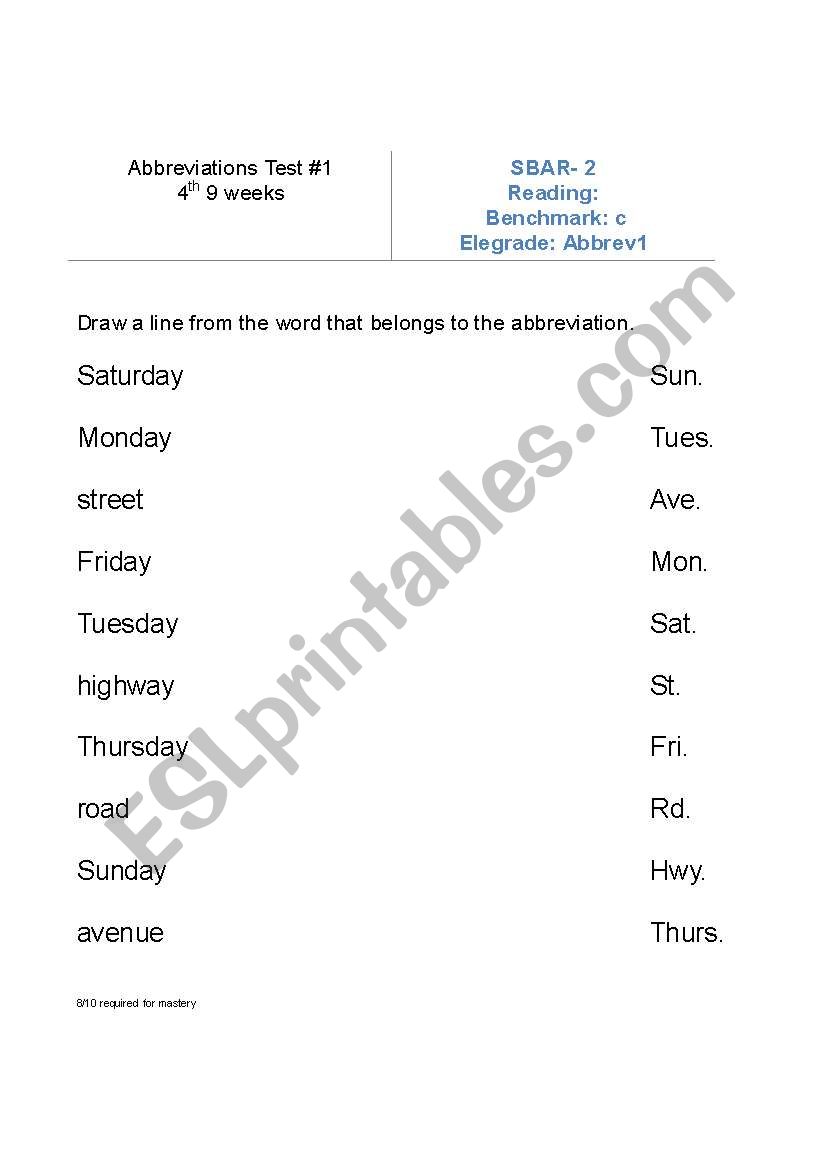 abbreviations worksheet