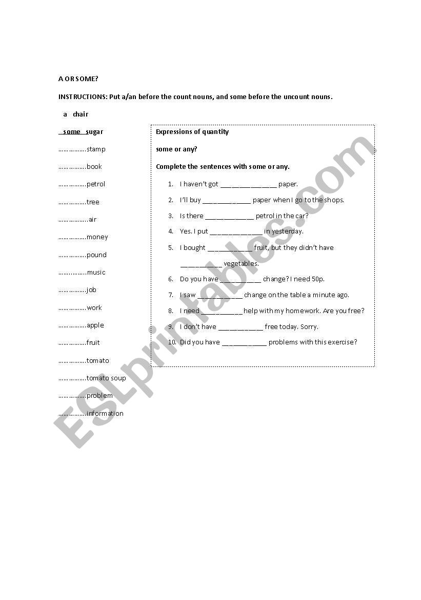 Countables and Uncountables worksheet