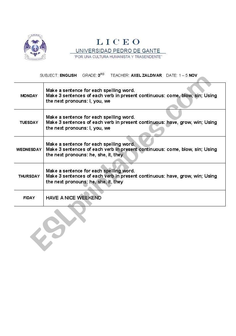 homework templante worksheet