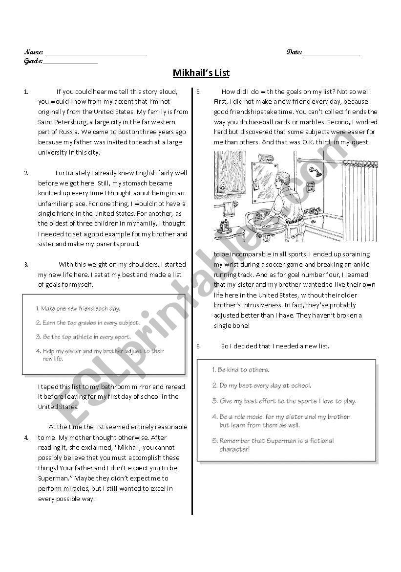 Reading passage with Blooms Taxonomy questions