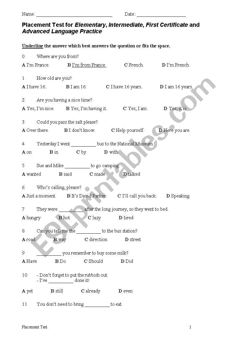 Practice Test worksheet