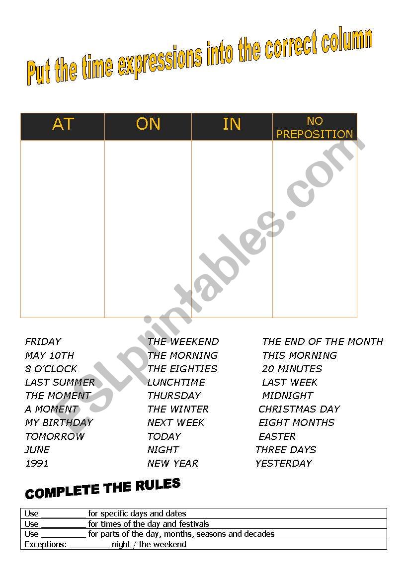 Prepositions of time worksheet