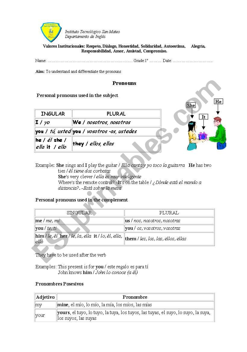 pronouns worksheet