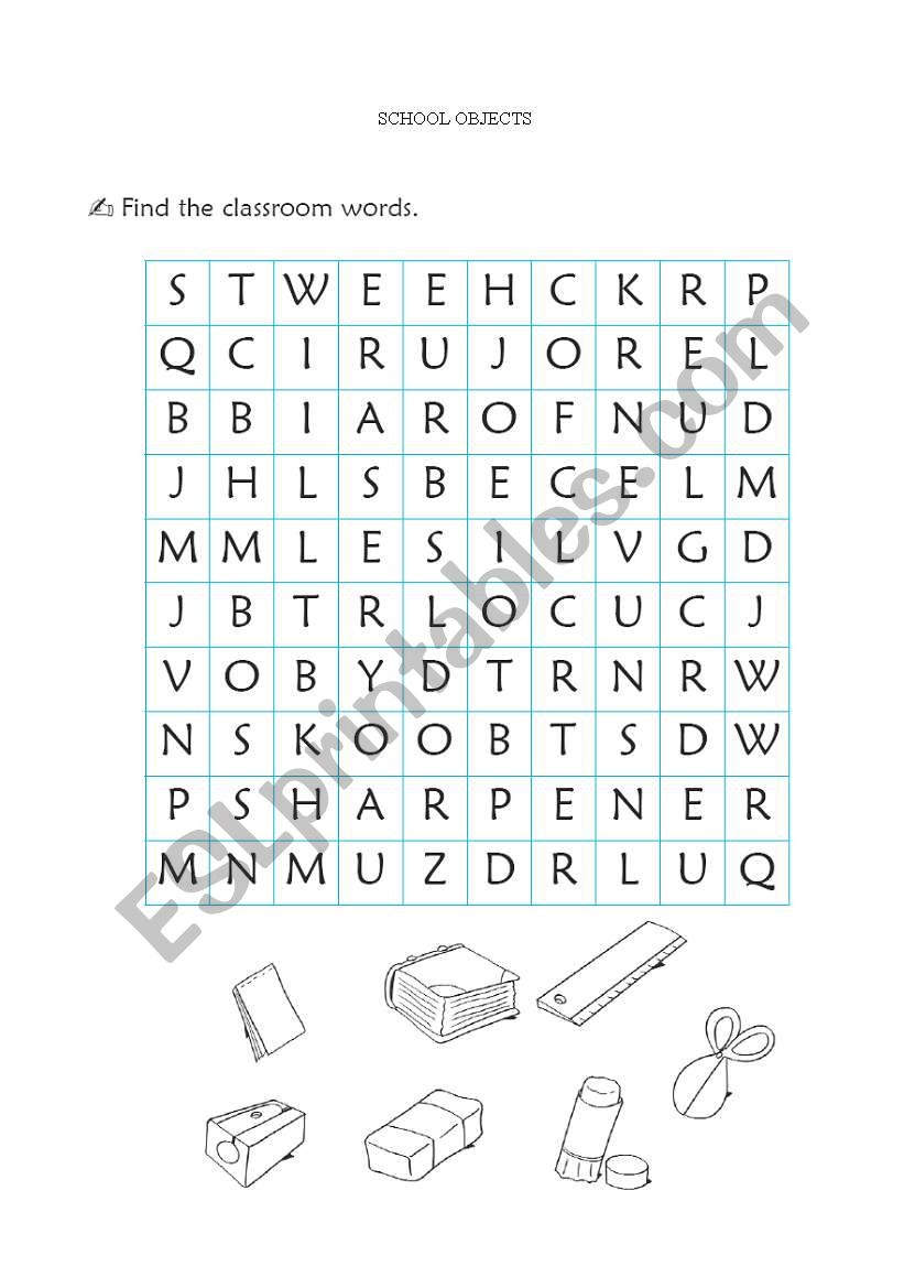 SCHOOL AND CLASSROOM OBJECTS worksheet