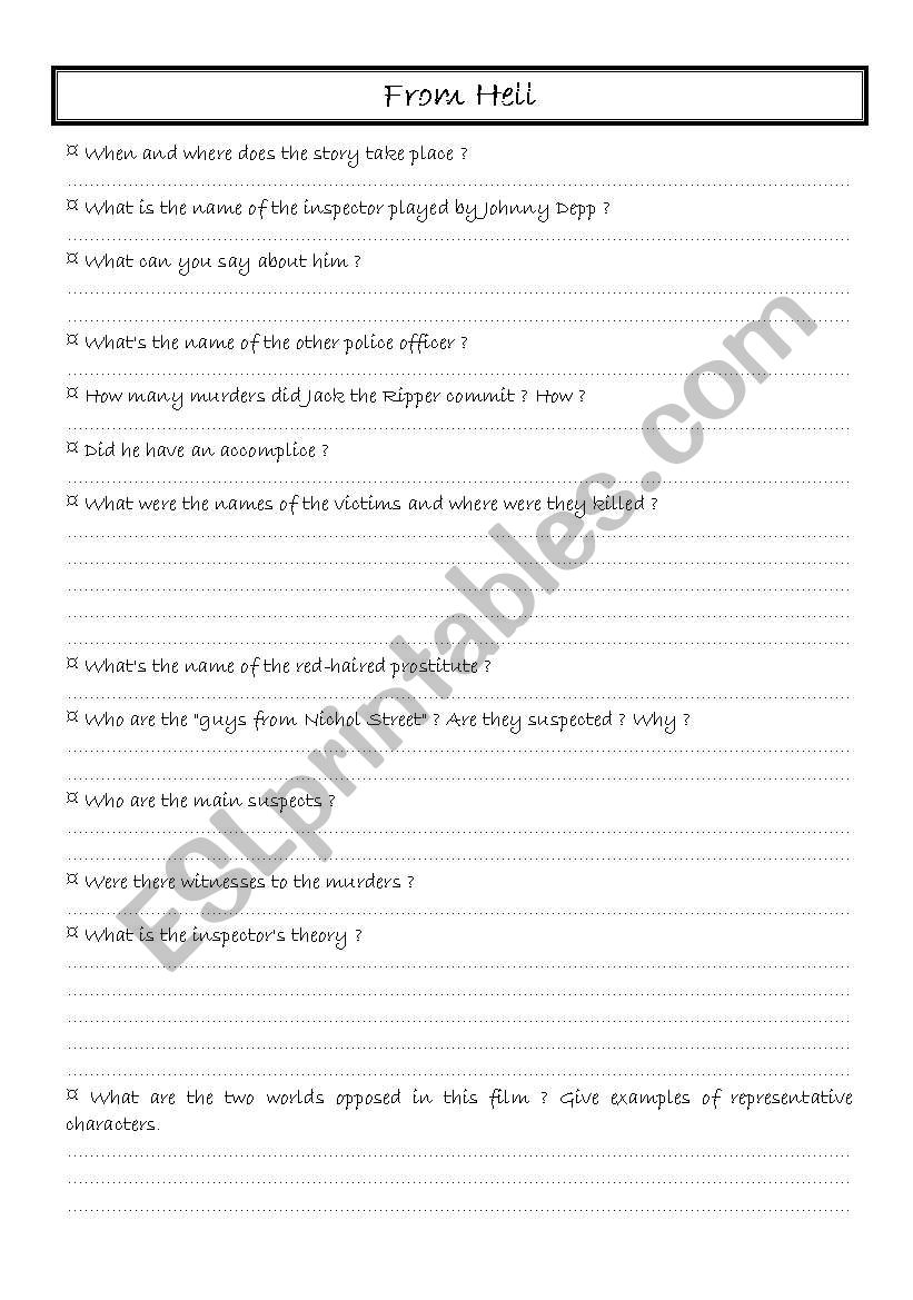 From Hell - the movie worksheet