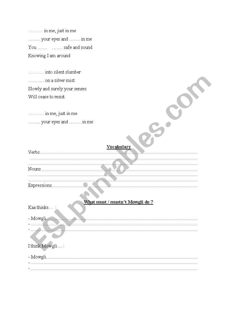 Trust in me / Mowgli extract worksheet