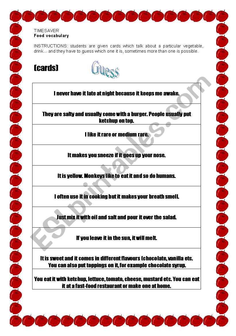 Food guess game worksheet